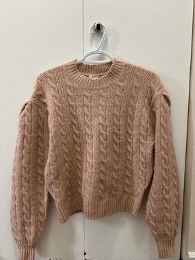 RW&Co. Women’s Cable Knit Crewneck Sweater in Blush Pink (Wool Blend)